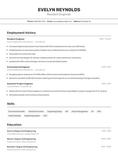 Resident Engineer Resume