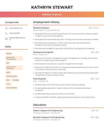 Resident Engineer Resume