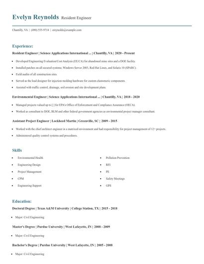 Resident Engineer Resume