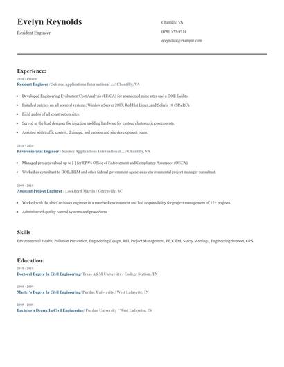 Resident Engineer Resume