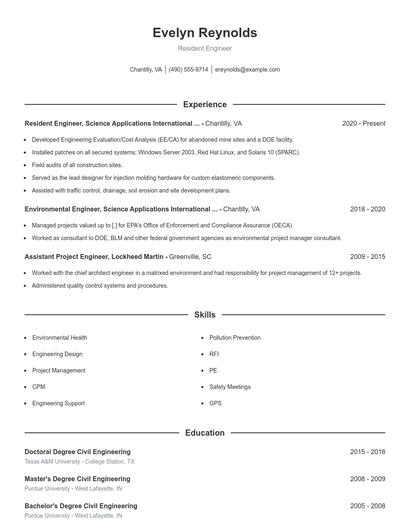 Resident Engineer Resume