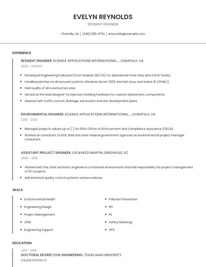 Resident Engineer Resume