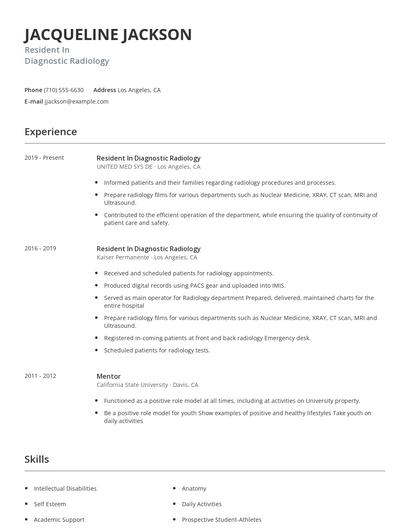Resident In Diagnostic Radiology Resume