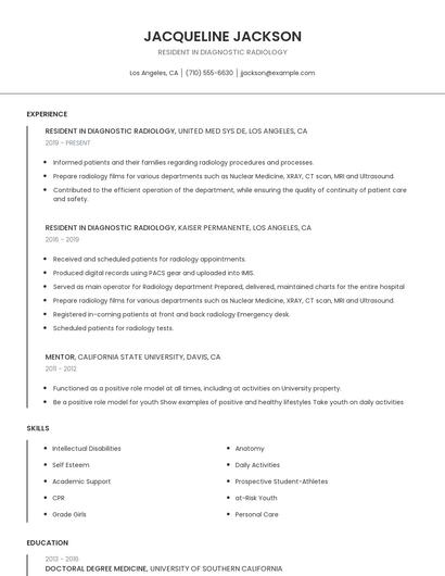 Resident In Diagnostic Radiology Resume