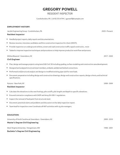 Resident Inspector Resume