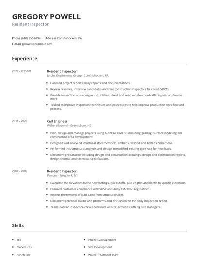 Resident Inspector Resume