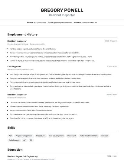 Resident Inspector Resume