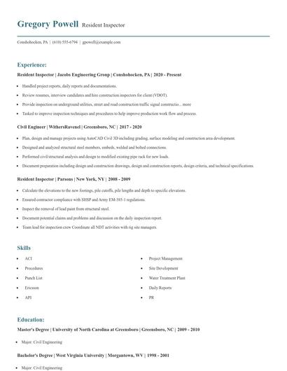 Resident Inspector Resume