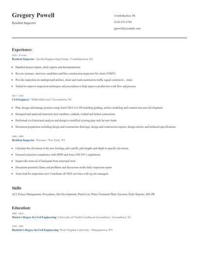 Resident Inspector Resume