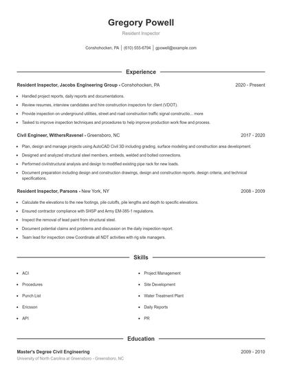 Resident Inspector Resume