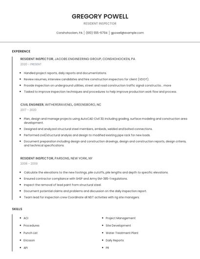 Resident Inspector Resume