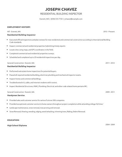 Residential Building Inspector Resume