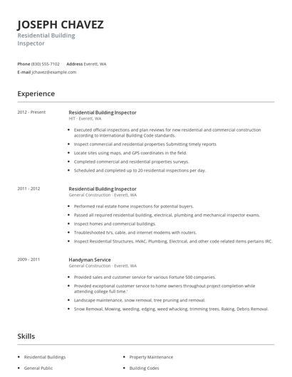Residential Building Inspector Resume
