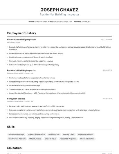 Residential Building Inspector Resume