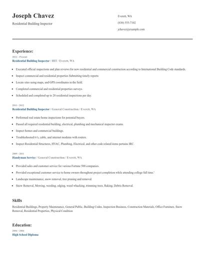 Residential Building Inspector Resume