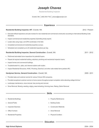 Residential Building Inspector Resume