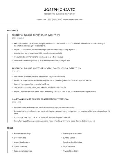 Residential Building Inspector Resume