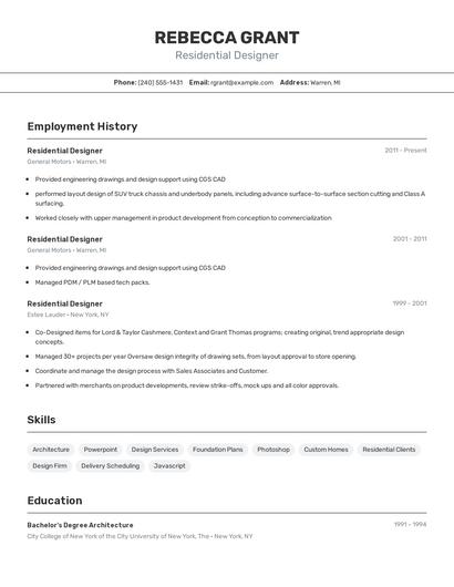Residential Designer Resume
