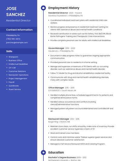 Residential Director Resume