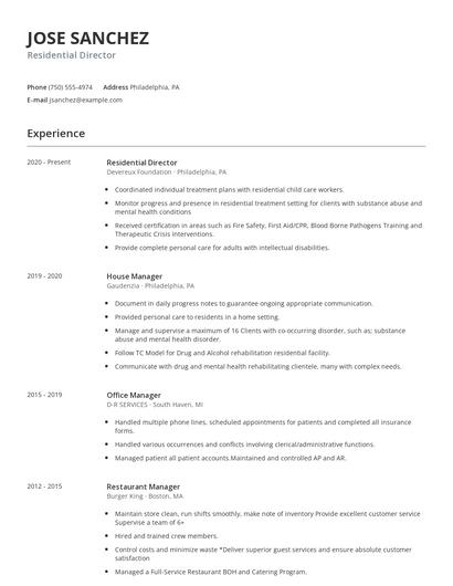 Residential Director Resume