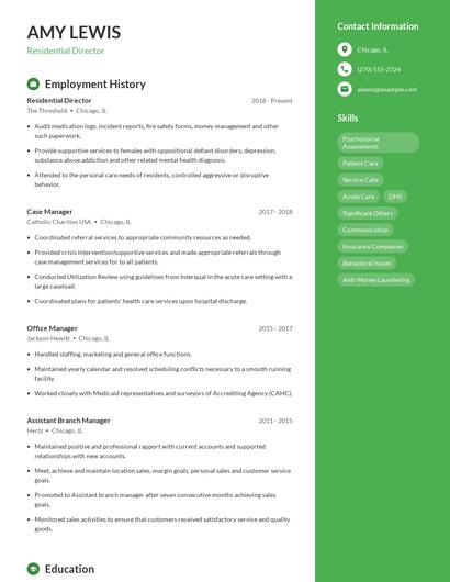 Residential Director Resume