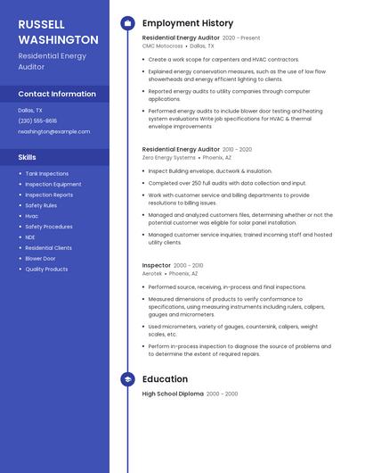 Residential Energy Auditor Resume