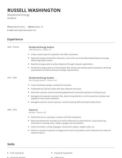Residential Energy Auditor Resume