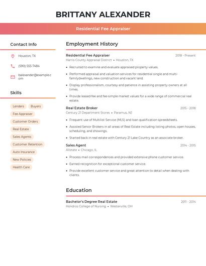 Residential Fee Appraiser Resume