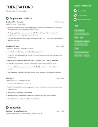 Residential Fee Appraiser Resume