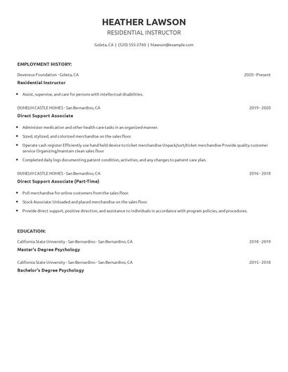 Residential Instructor Resume