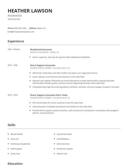 Residential Instructor Resume