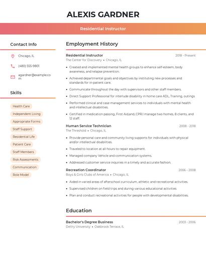 Residential Instructor Resume