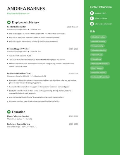 Residential Instructor Resume
