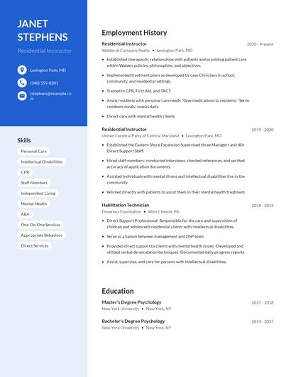 Residential Instructor Resume