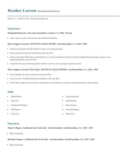 Residential Instructor Resume