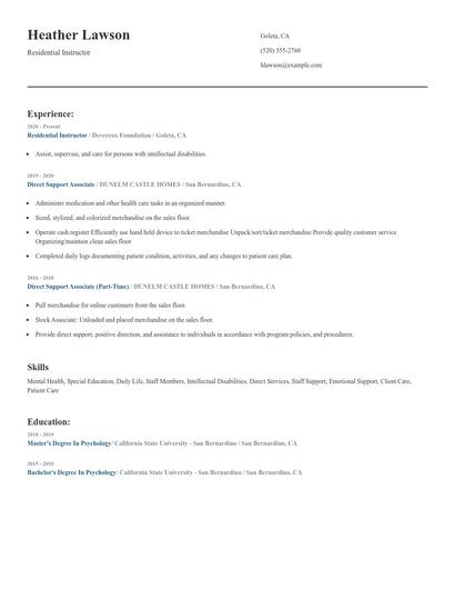 Residential Instructor Resume