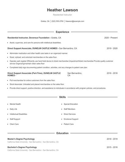 Residential Instructor Resume