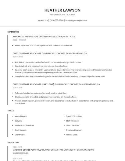 Residential Instructor Resume
