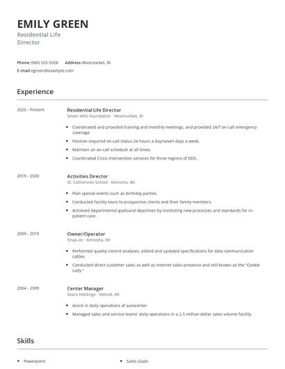 Residential Life Director Resume