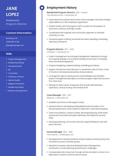 Residential Program Director Resume