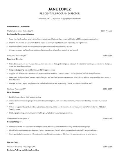 Residential Program Director Resume