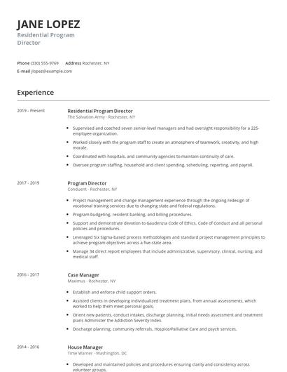 Residential Program Director Resume