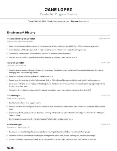 Residential Program Director Resume