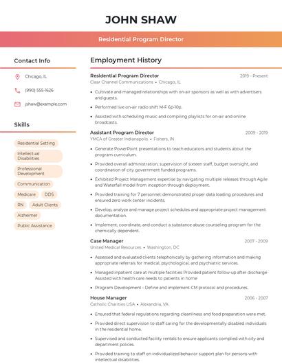 Residential Program Director Resume