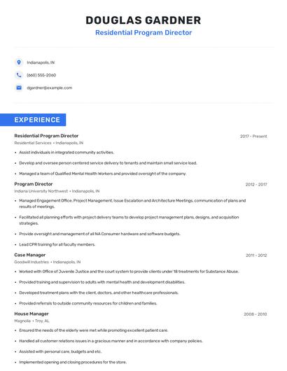 Residential Program Director Resume