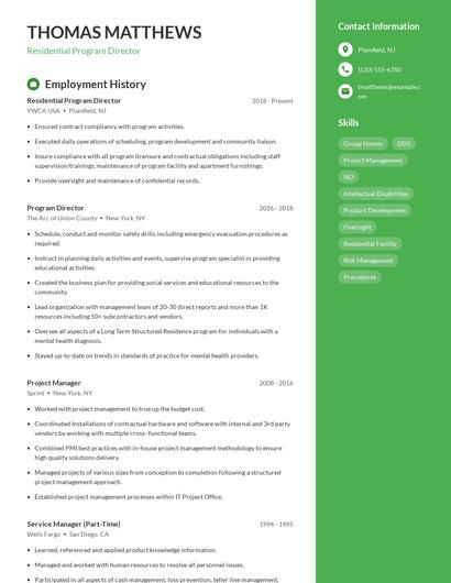 Residential Program Director Resume