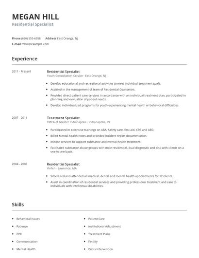 Residential Specialist Resume