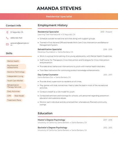 Residential Specialist Resume