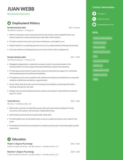 Residential Specialist Resume