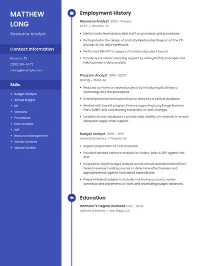 Resource Analyst Resume